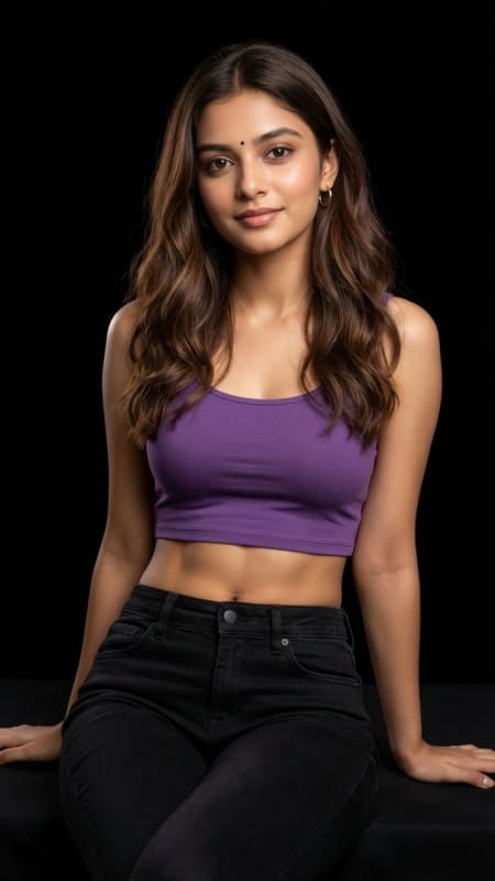 Realistic Studio Portrait: Woman in Purple Crop Top thumbnail 4