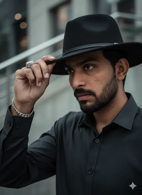 Dramatic Portrait of Stylish Man in Hat - AI Art Prompt thumbnail 2