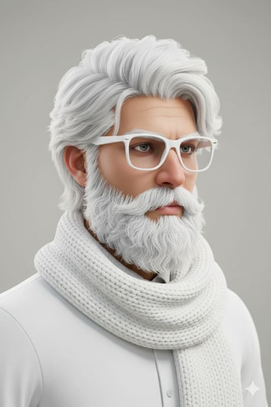 Hyperrealistic Portrait of a White-Haired Character with White Attire - view 1