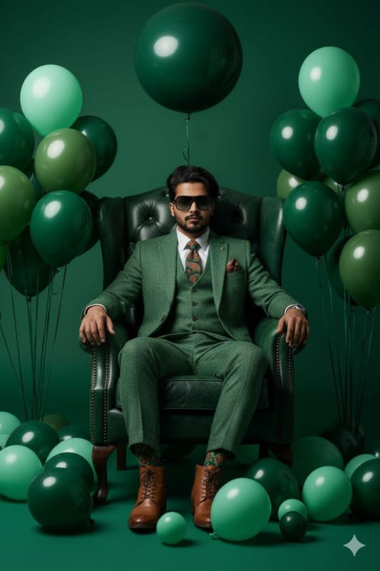 Emerald Green Fashion Portrait with Tweed Suit - view 1