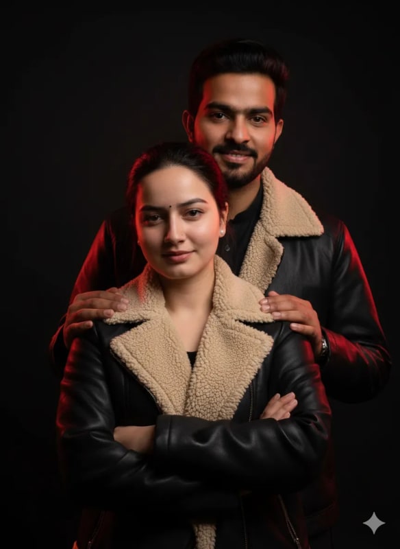 Dramatic Couple Portrait in Studio Lighting - view 1