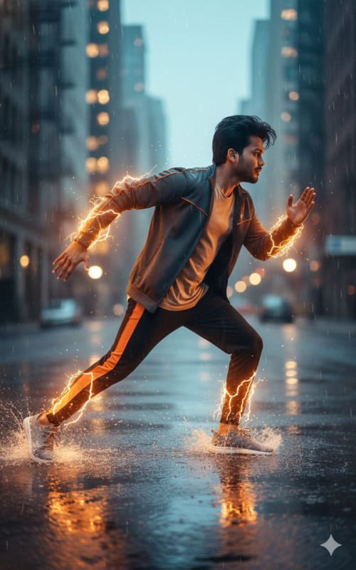 Dynamic Sprinting Portrait with Energy Trails thumbnail 3