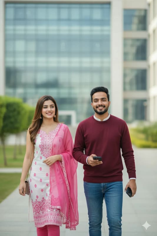 Stylish Couple in City Campus: Fashion and Lifestyle Photography thumbnail 2