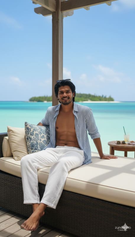 Luxury Seaside Resort Portrait - Young Man Lounging thumbnail 2