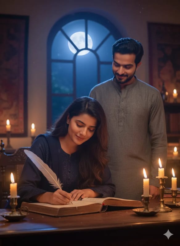 Romantic Candlelit Writing Scene: AI Art Prompt - view 1