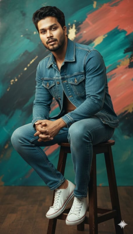 Photorealistic Portrait of a Young Man in Denim Jacket thumbnail 3