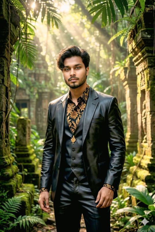 Leather & Gold Jungle Explorer: AI Portrait Prompt - view 1