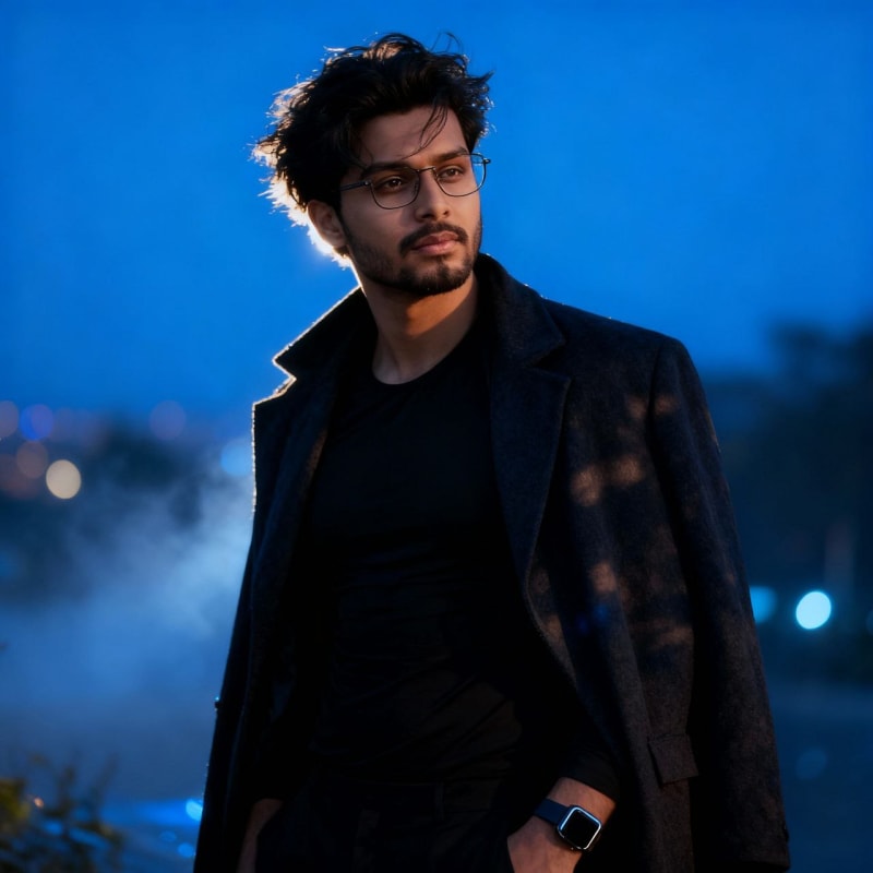 Cinematic Portrait of Man in Blue Hour Lighting thumbnail 2