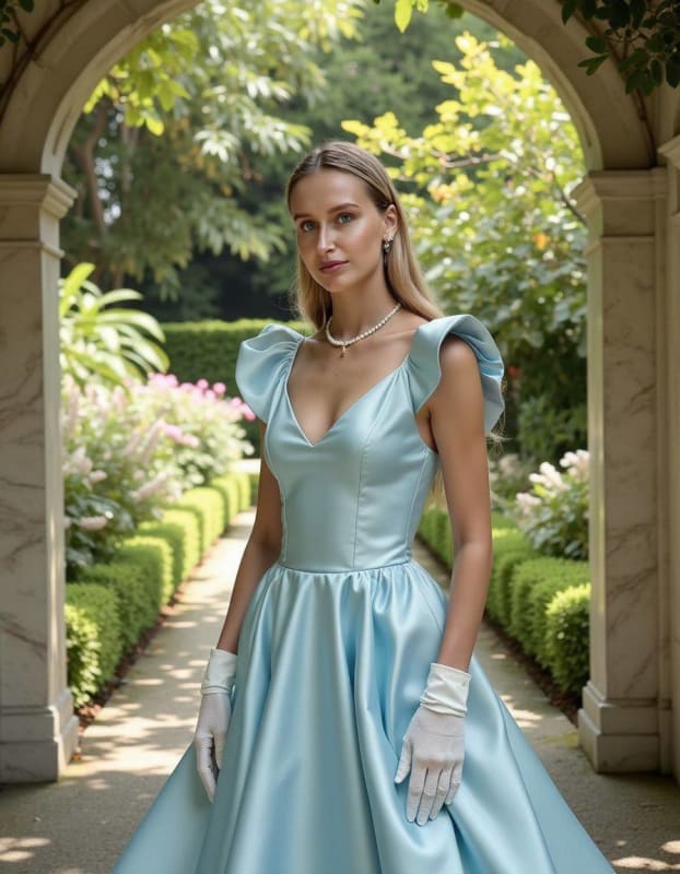 Powder Blue Dior Dress in Versailles Garden: Vogue Editorial thumbnail 2