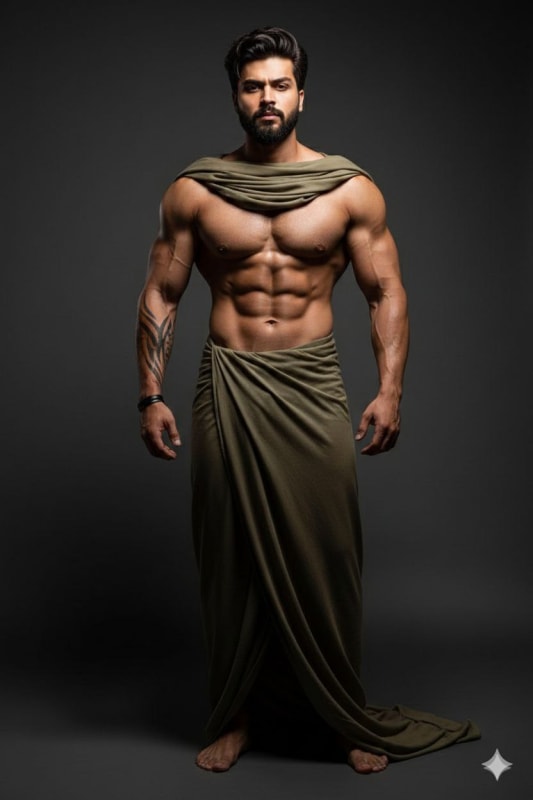 Dramatic Studio Portrait of Muscular Man in Sarong - view 1
