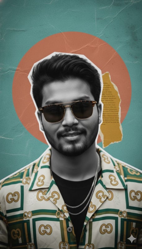 Striking Black & White Portrait with Retro Collage Elements - view 1
