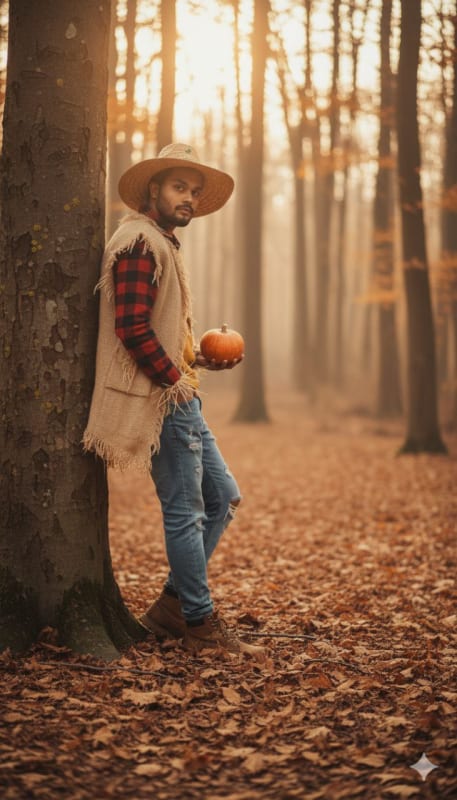Ultra-Realistic Scarecrow Portrait in Autumn Forest thumbnail 2