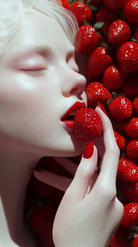Albino Beauty with Strawberry: A Photorealistic Food Portrait thumbnail 8