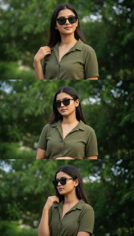 Photorealistic Outdoor Triptych: Olive Green Shirt Portrait thumbnail 2