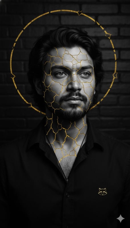 Kintsugi Noir: Golden Cracked Portrait - view 1