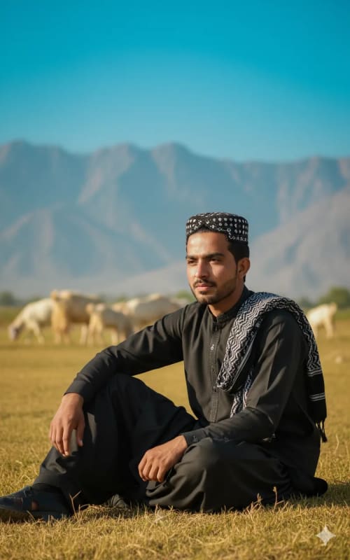 Serene Pashtun Portrait in Mountain Landscape thumbnail 3