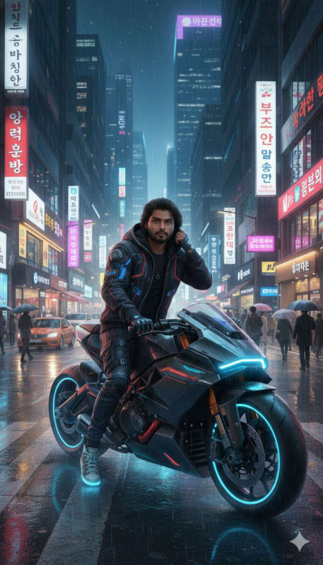 Cyberpunk Seoul Streetwear Motorcyclist thumbnail 2