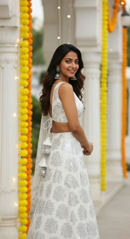 Silver & White Mermaid Lehenga Portrait thumbnail 2