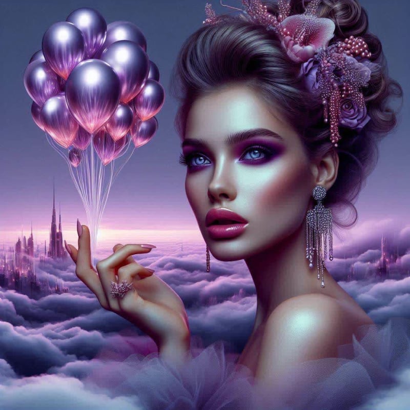 Elegant Fashion Model in Surreal Cityscape: AI Art Prompt - view 1