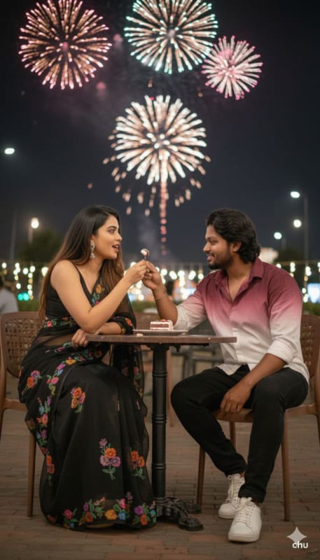 Romantic Couple Cake Celebration at Night thumbnail 3