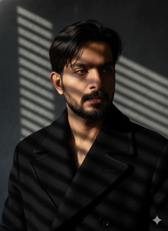 Dramatic Studio Portrait of Man in Shadow - view 1