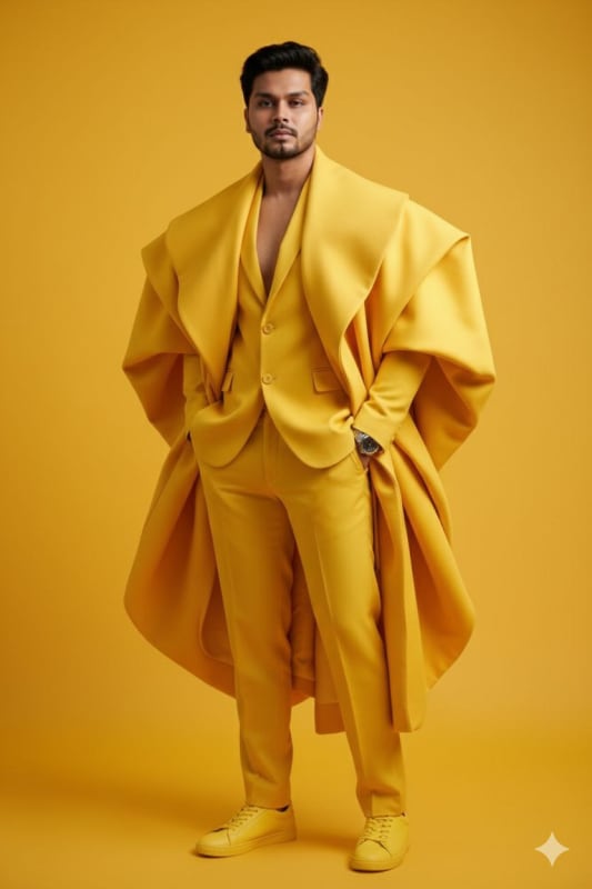 High Fashion Yellow Suit Editorial AI Prompt - view 1