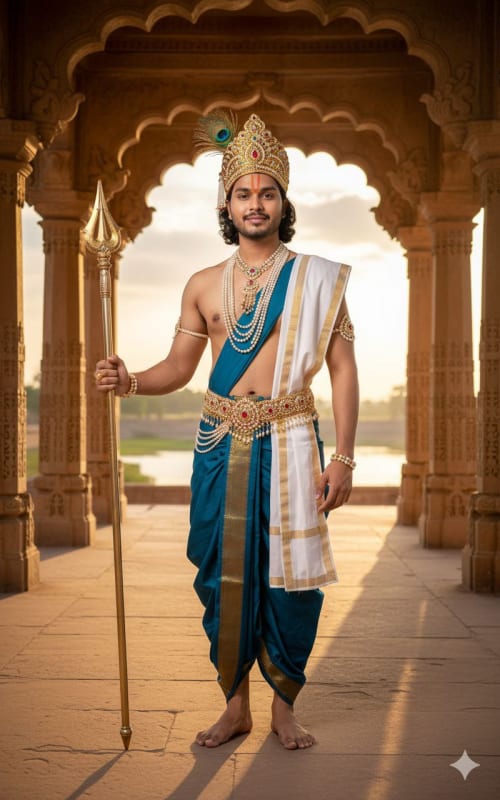 Lord Krishna Portrait in Sandstone Temple: AI Art Prompt - view 1