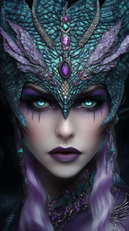 Fantasy Warrior Woman with Dragon Scale Headdress - view 1