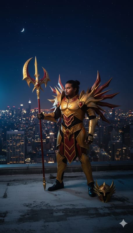 Golden Saint Warrior on City Rooftop thumbnail 3