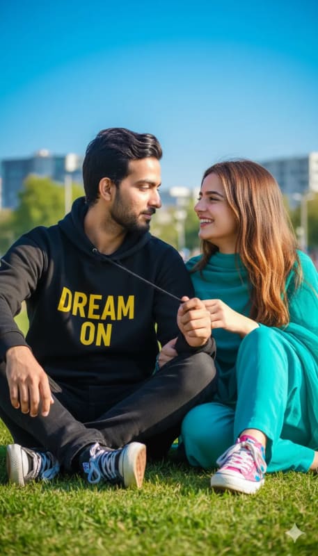 Romantic Couple Portrait Under Blue Sky - AI Art Prompt thumbnail 2