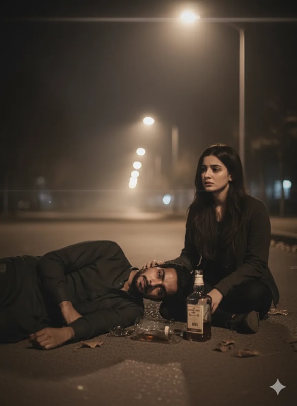 Emotional Night Scene: Sorrow and Compassion in Urban Landscape thumbnail 2