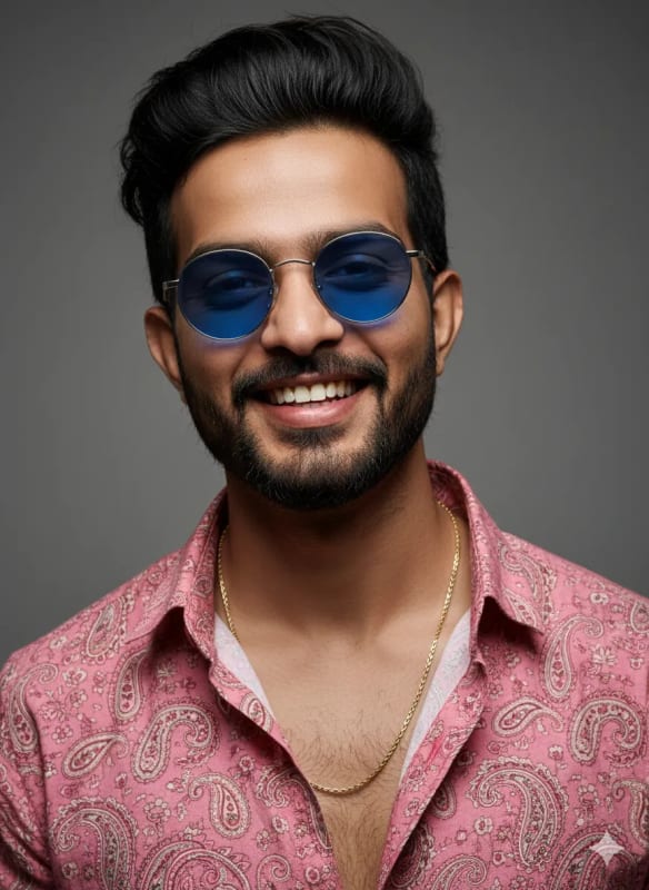 Handsome Man Portrait with Sunglasses and Paisley Shirt - view 1