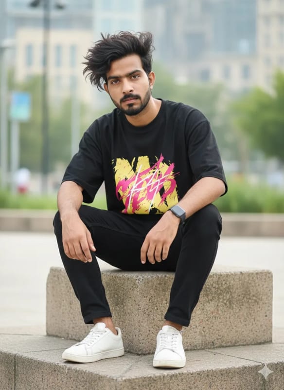 Trendy Boy Portrait on Concrete Pedestal - Fashion & Editorial Photography - view 1