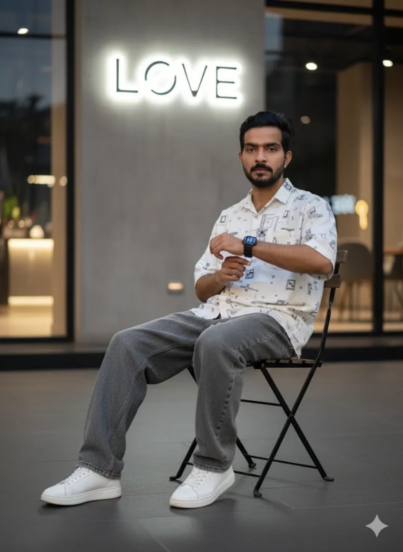 Night Cafe Portrait with Casual Pose - view 1