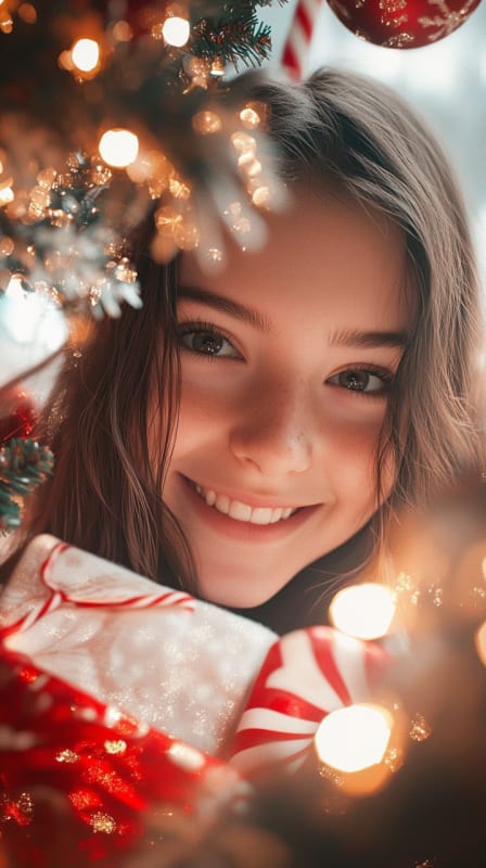 Festive Christmas Portrait: Girl in Snowflake Sweater thumbnail 4