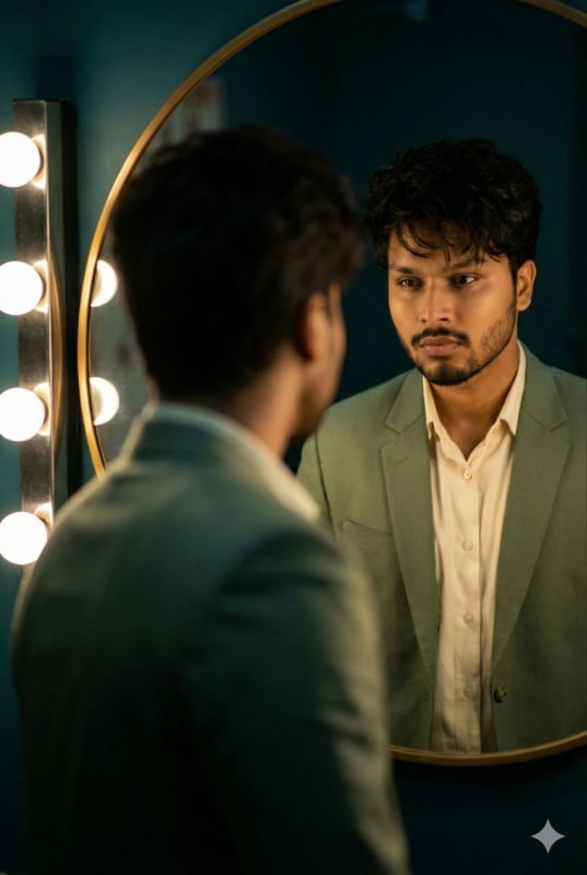 Contemplative Man in Mirror: Photorealistic Portrait - view 1