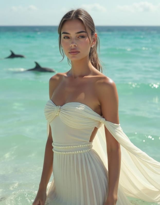 Elegant Dior Fashion Portrait in Ocean with Dolphins thumbnail 2