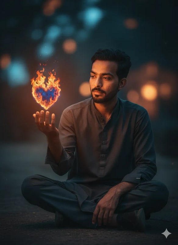 Fiery Heart Portrait: Cinematic Lighting and Fantasy Realism - view 1