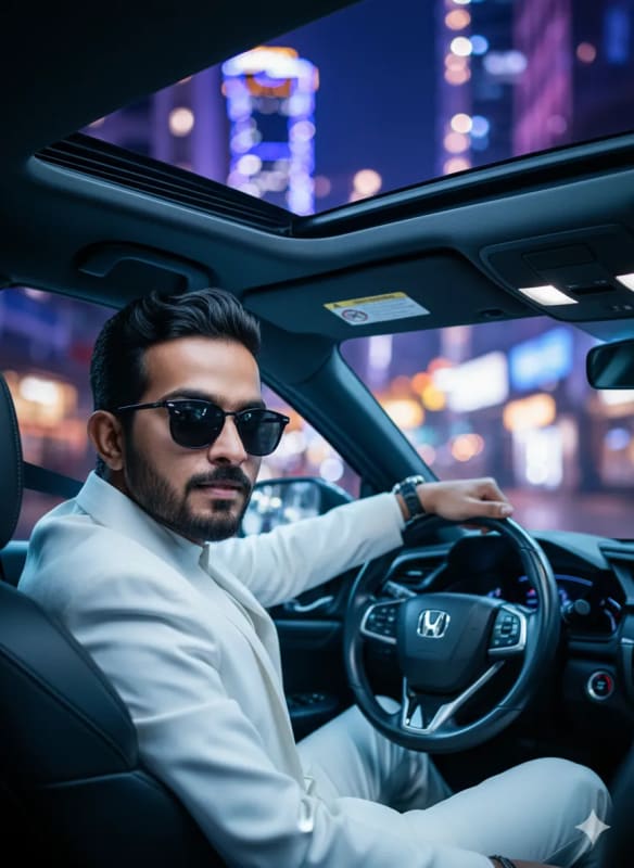 Stylish Man in Car at Night: AI Generated Image thumbnail 2