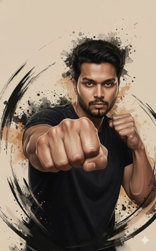 Hyperrealistic Fist Thrust Portrait: AI Art Generation thumbnail 4