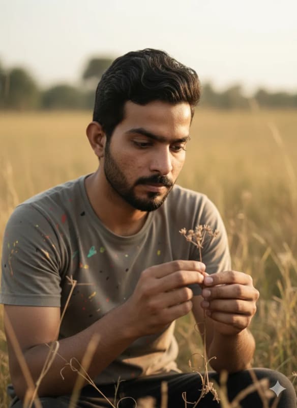 Melancholic Portrait of a Young Man in Nature - view 1