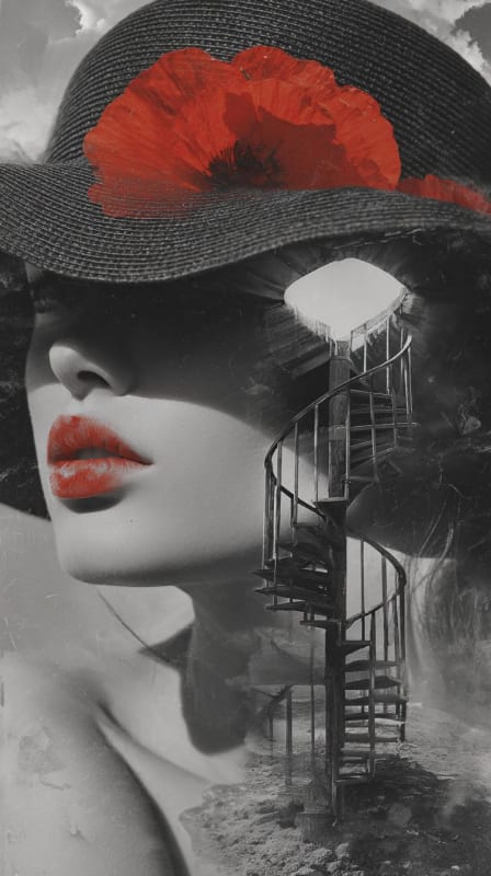 Surreal Double Exposure Portrait with Vintage Staircase thumbnail 2