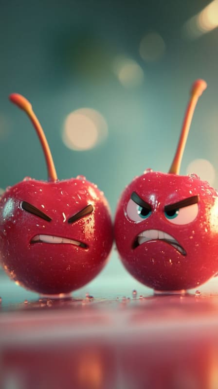 Cheerful and Angry Cherries: Pixar-Style Vector Illustration thumbnail 3