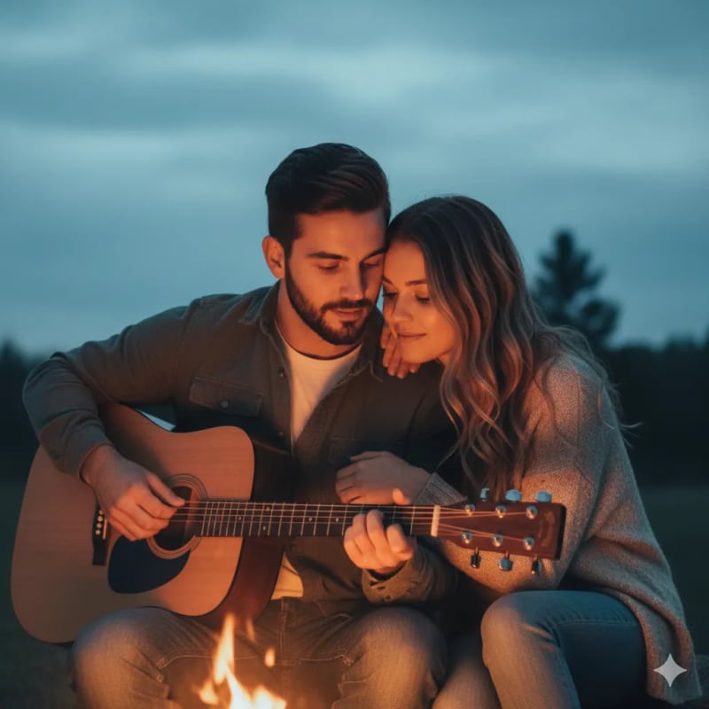 Romantic Campfire Evening: A Cozy AI Art Prompt thumbnail 2