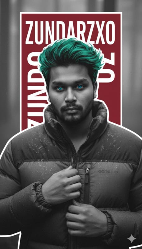 Striking Black and White Portrait with Pop Art Accents thumbnail 2