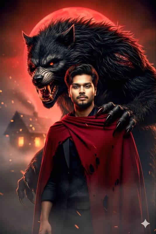 Eerie Protector: Photorealistic Portrait with Werewolf Guardian - view 1