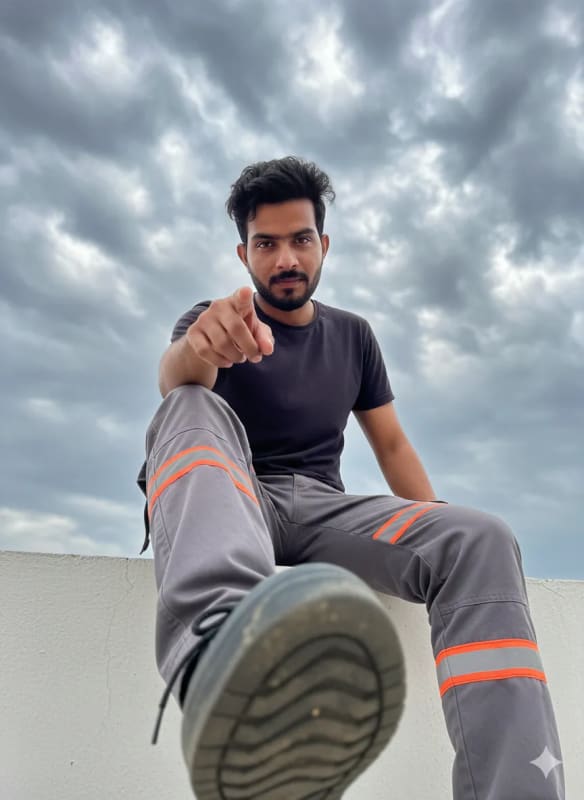 Dynamic Low-Angle Portrait of a Confident Young Man thumbnail 2