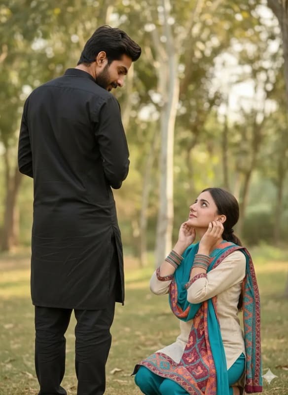 Intimate Outdoor Scene: Man and Woman in Traditional Attire thumbnail 3