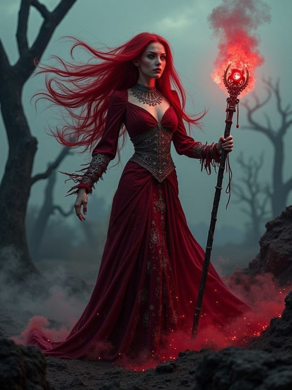 Crimson Wasteland Witch Fantasy Portrait thumbnail 4