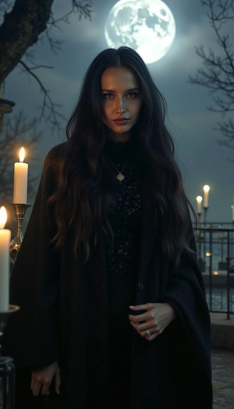 Mysterious Witch Portrait Under Full Moon - AI Art Prompt - view 1